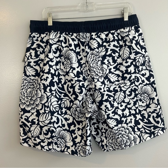 NWT Amazon Blue/White Floral Drawstring Hawaiian Swim Trunks Size Large - Picture 6 of 11